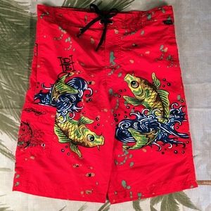 Ed Hardy Koi Fish Board Shorts Swim Trunks Size M